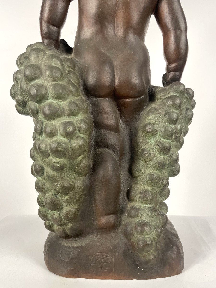 Child Or Small Bacchus With Grapes - Bronze 1930-50 By Uichi Ogura 1881-1962-photo-6