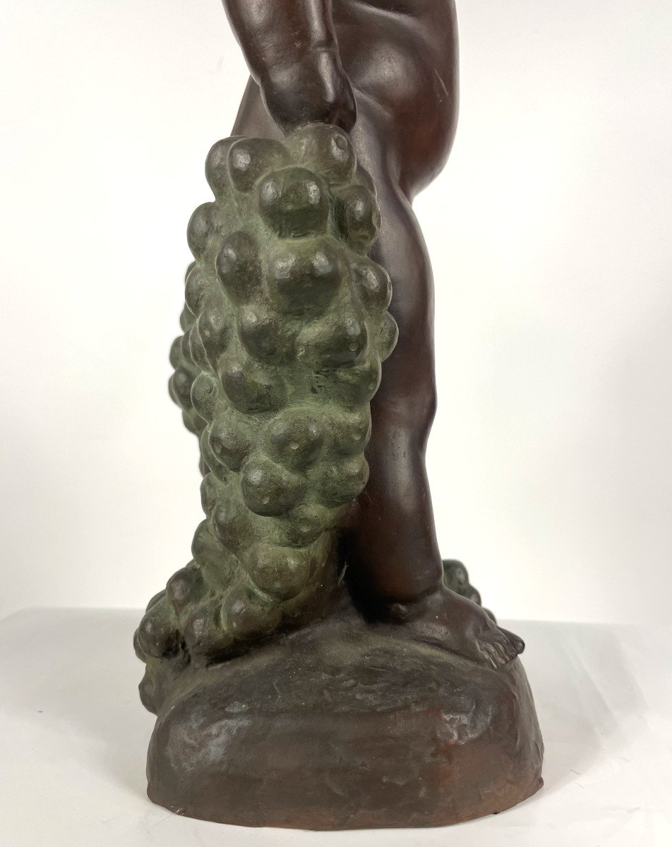 Child Or Small Bacchus With Grapes - Bronze 1930-50 By Uichi Ogura 1881-1962-photo-7