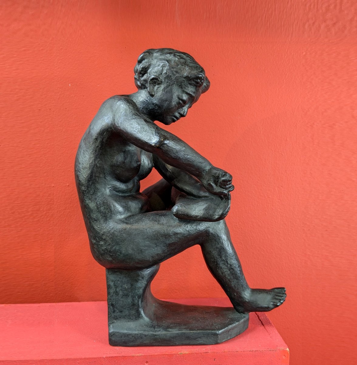 Young Woman Cutting Her Nails - Bronze 1950-70 By Soko Nakano 1898-1985-photo-4