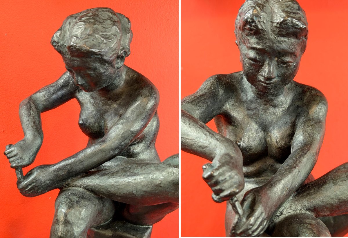 Young Woman Cutting Her Nails - Bronze 1950-70 By Soko Nakano 1898-1985-photo-4