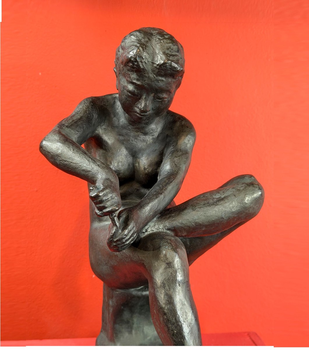 Young Woman Cutting Her Nails - Bronze 1950-70 By Soko Nakano 1898-1985-photo-5