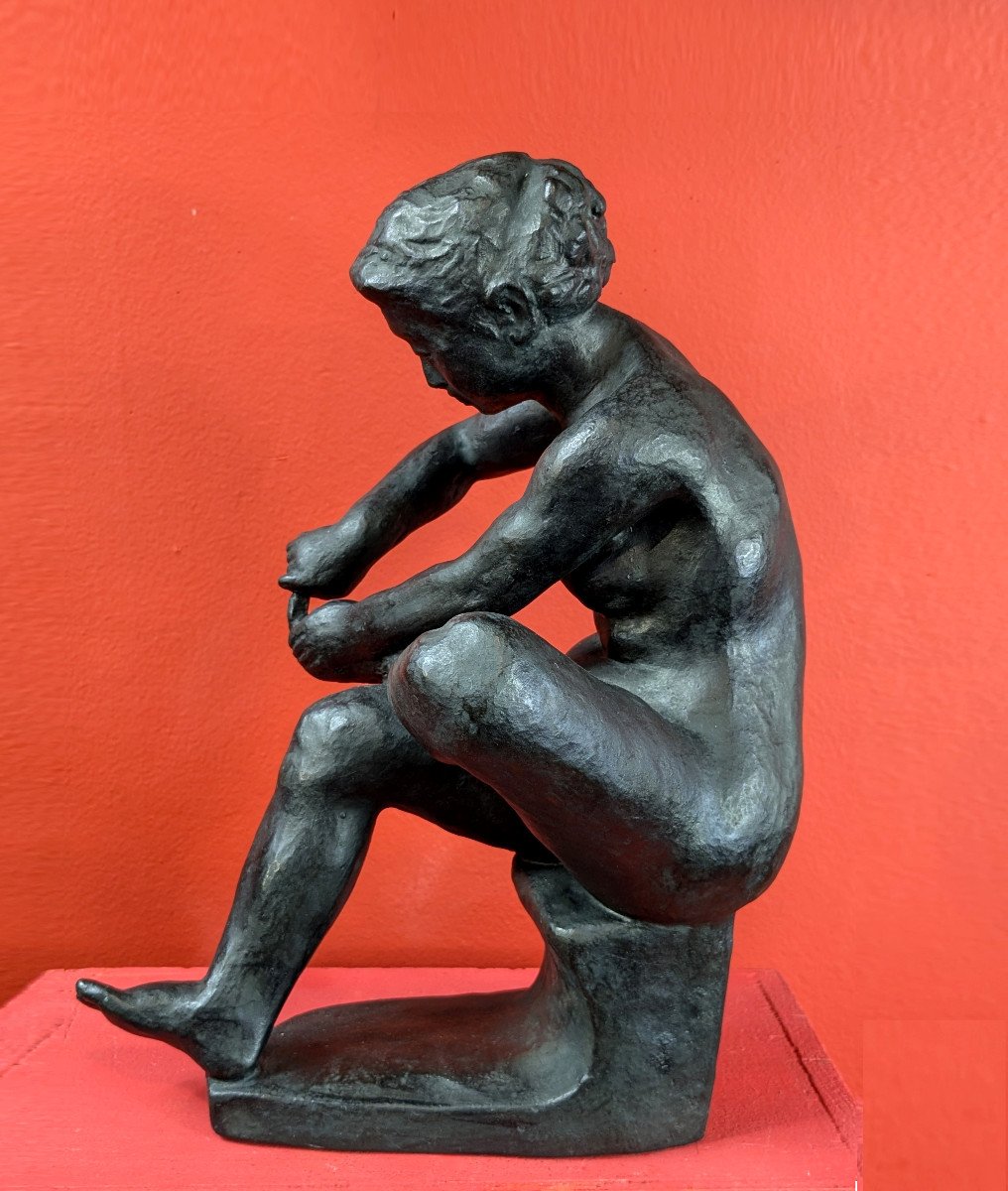 Young Woman Cutting Her Nails - Bronze 1950-70 By Soko Nakano 1898-1985-photo-7