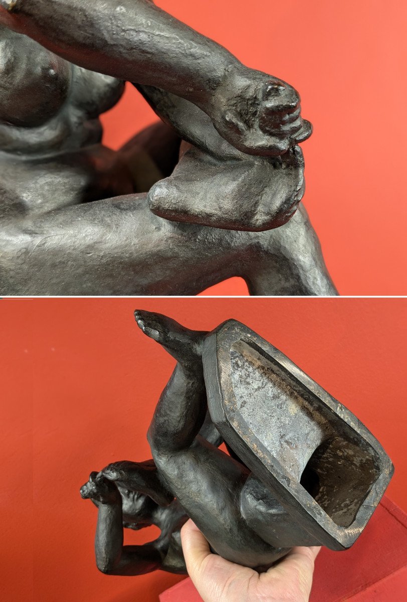 Young Woman Cutting Her Nails - Bronze 1950-70 By Soko Nakano 1898-1985-photo-8