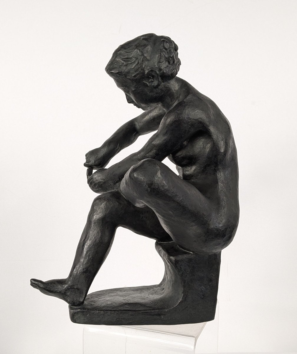 Young Woman Cutting Her Nails - Bronze 1950-70 By Soko Nakano 1898-1985