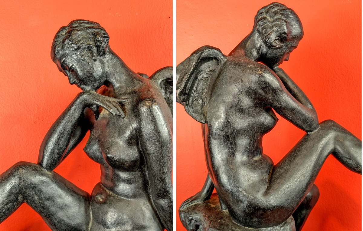 An Angel Woman - Nude Bronze Circa 1960 By Tenkō Fujino 1903 - 1974-photo-3