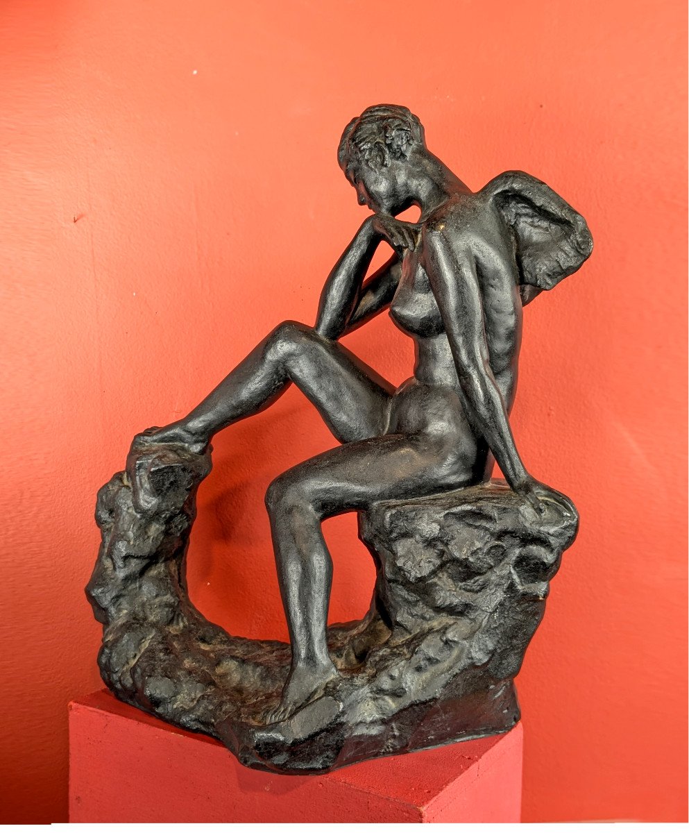 An Angel Woman - Nude Bronze Circa 1960 By Tenkō Fujino 1903 - 1974-photo-1