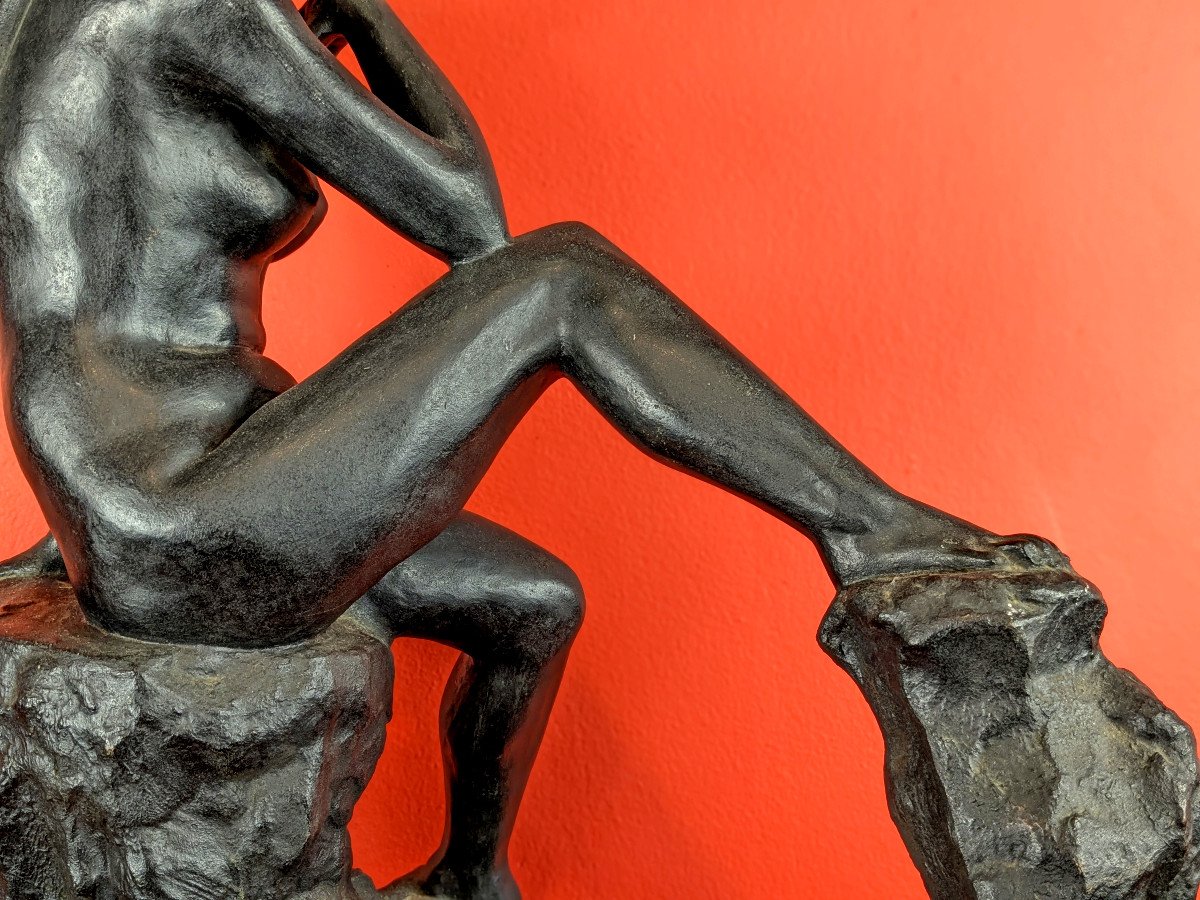 An Angel Woman - Nude Bronze Circa 1960 By Tenkō Fujino 1903 - 1974-photo-4