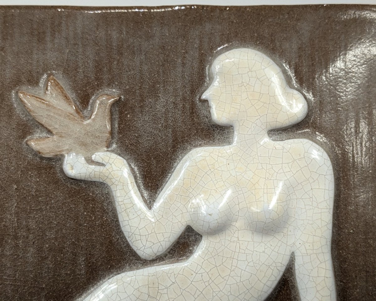 Vintage Female Nude Ceramic Relief 1960-70-photo-4