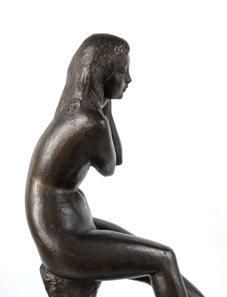 Seated Nude, Bronze Circa 1970 By M. Miyamoto - 1917-2001-photo-2