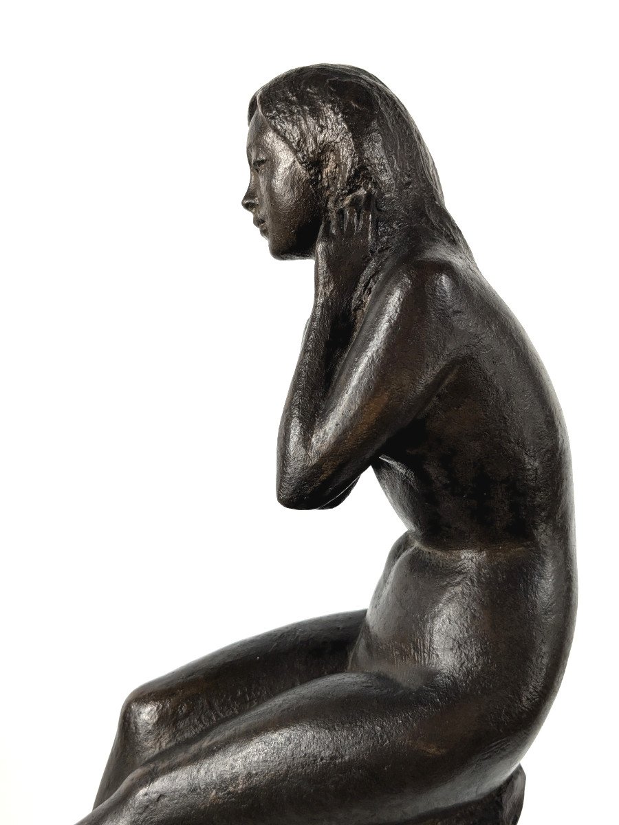 Seated Nude, Bronze Circa 1970 By M. Miyamoto - 1917-2001-photo-3