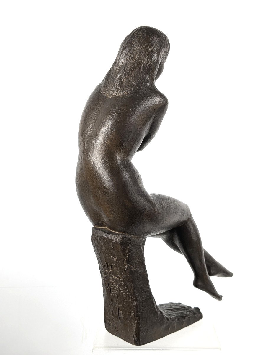 Seated Nude, Bronze Circa 1970 By M. Miyamoto - 1917-2001-photo-4