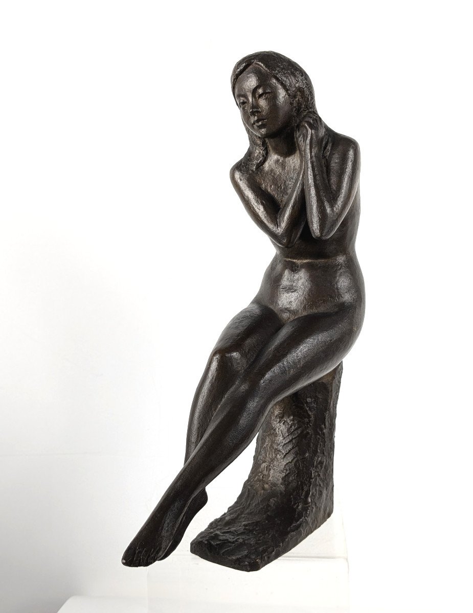 Seated Nude, Bronze Circa 1970 By M. Miyamoto - 1917-2001-photo-3