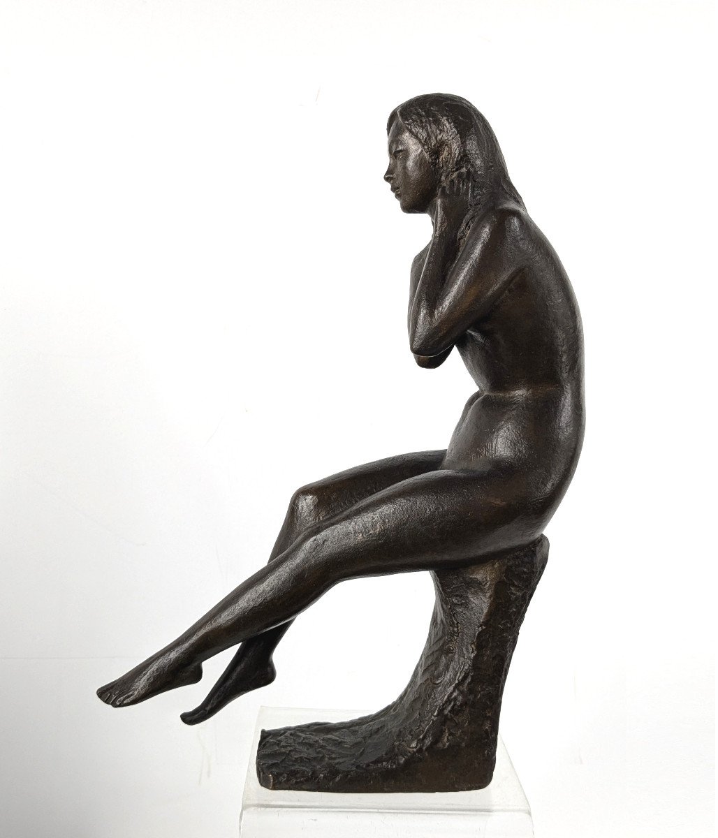 Seated Nude, Bronze Circa 1970 By M. Miyamoto - 1917-2001-photo-4