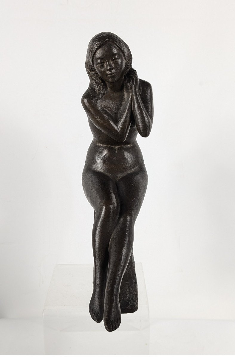 Seated Nude, Bronze Circa 1970 By M. Miyamoto - 1917-2001-photo-5