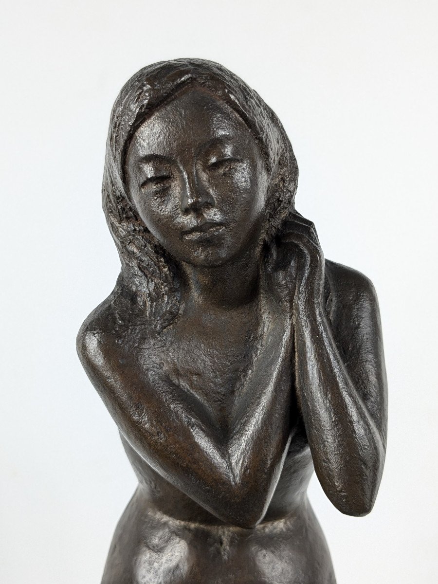 Seated Nude, Bronze Circa 1970 By M. Miyamoto - 1917-2001-photo-6