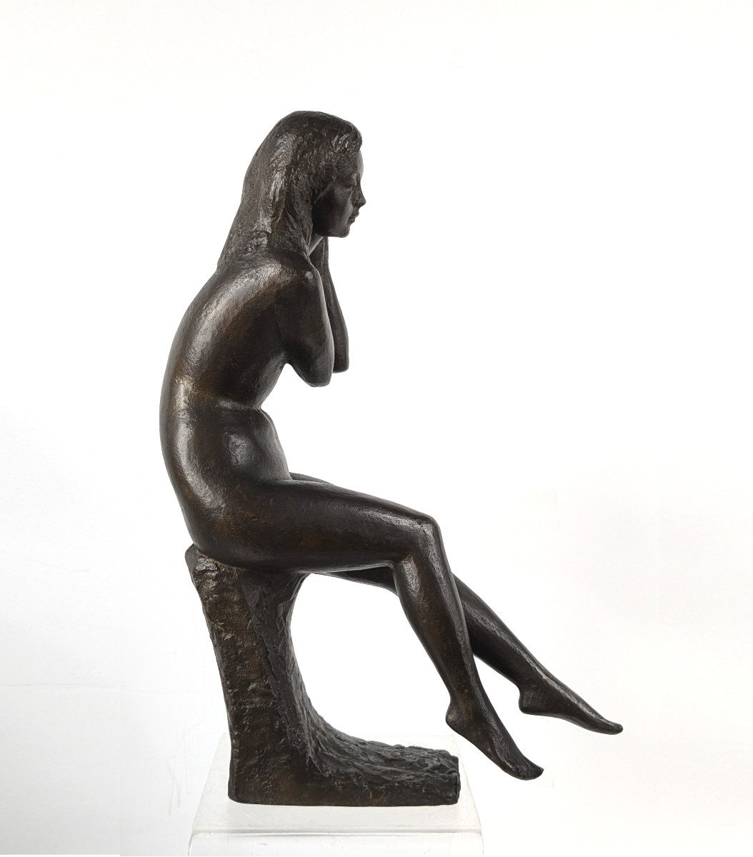 Seated Nude, Bronze Circa 1970 By M. Miyamoto - 1917-2001