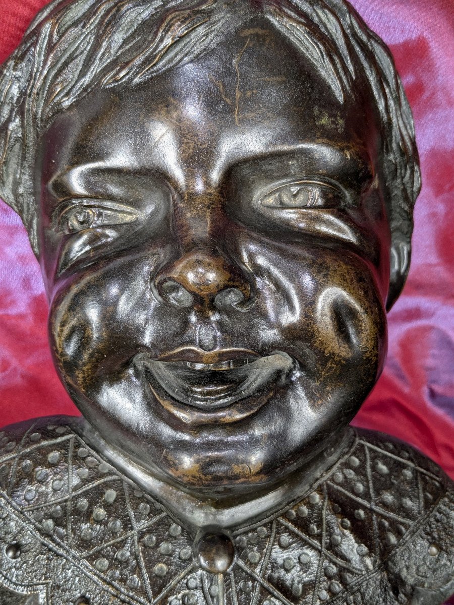 Visage d&#039;enfant rieur - bronze circa 1850-80-photo-2