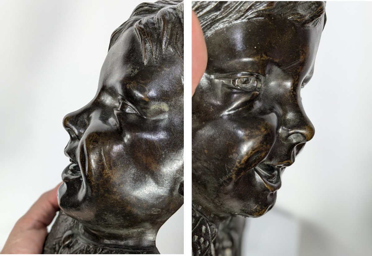 Visage d&#039;enfant rieur - bronze circa 1850-80-photo-3