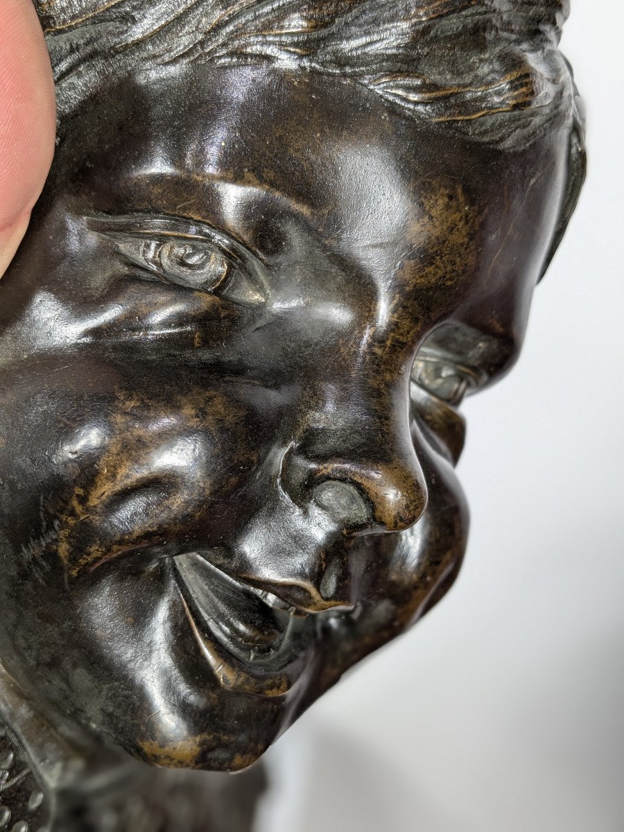 Visage d&#039;enfant rieur - bronze circa 1850-80-photo-4