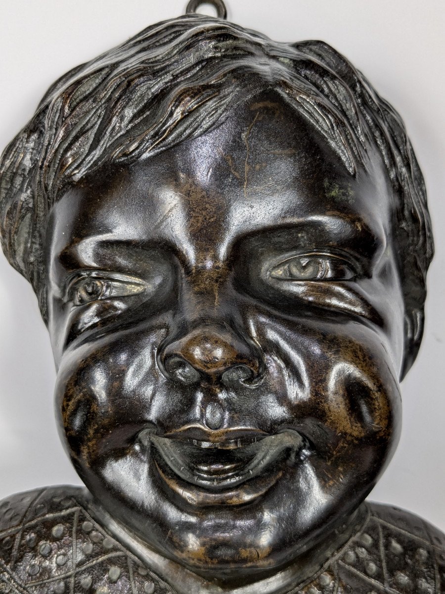 Visage d&#039;enfant rieur - bronze circa 1850-80-photo-5