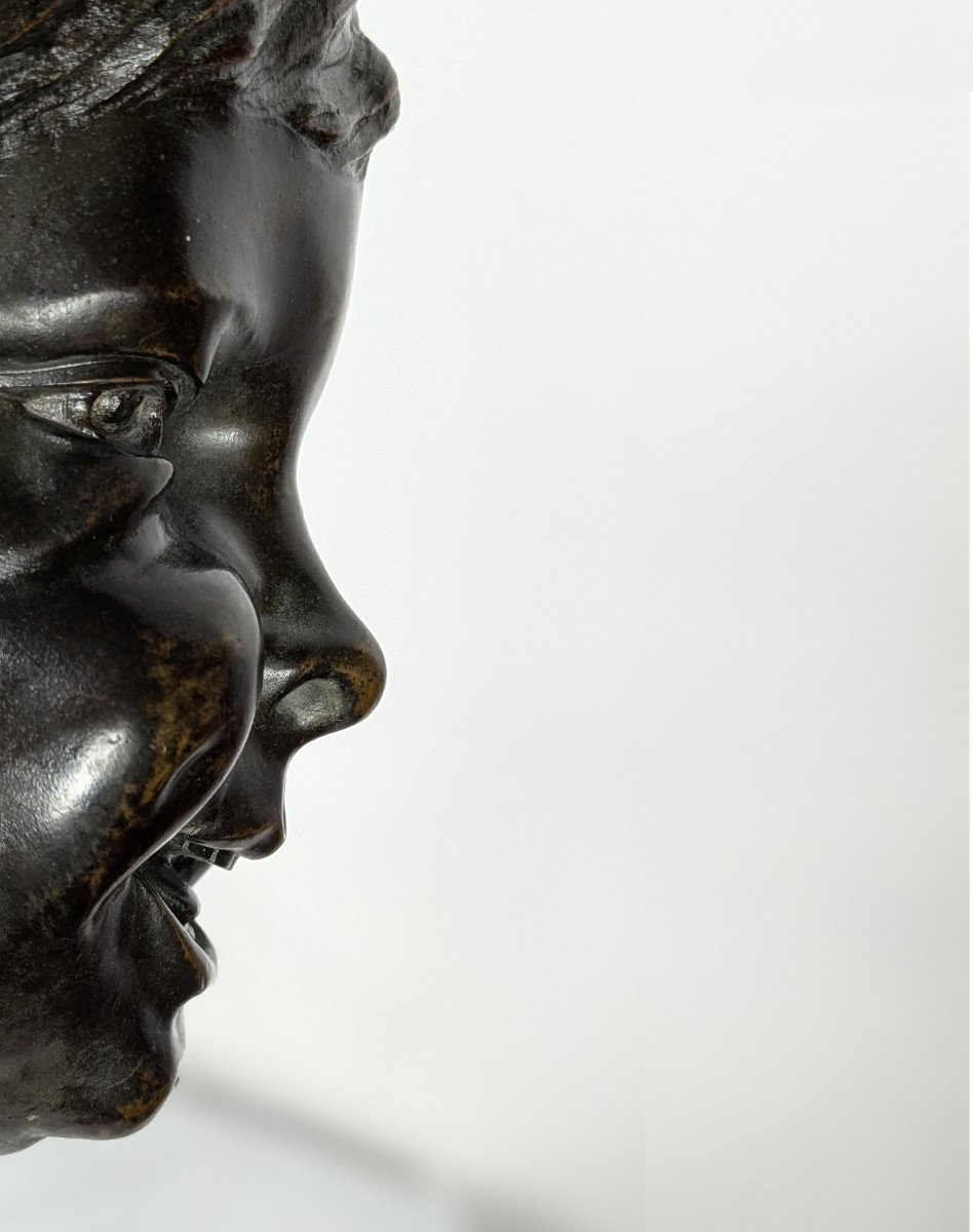 Visage d&#039;enfant rieur - bronze circa 1850-80-photo-6