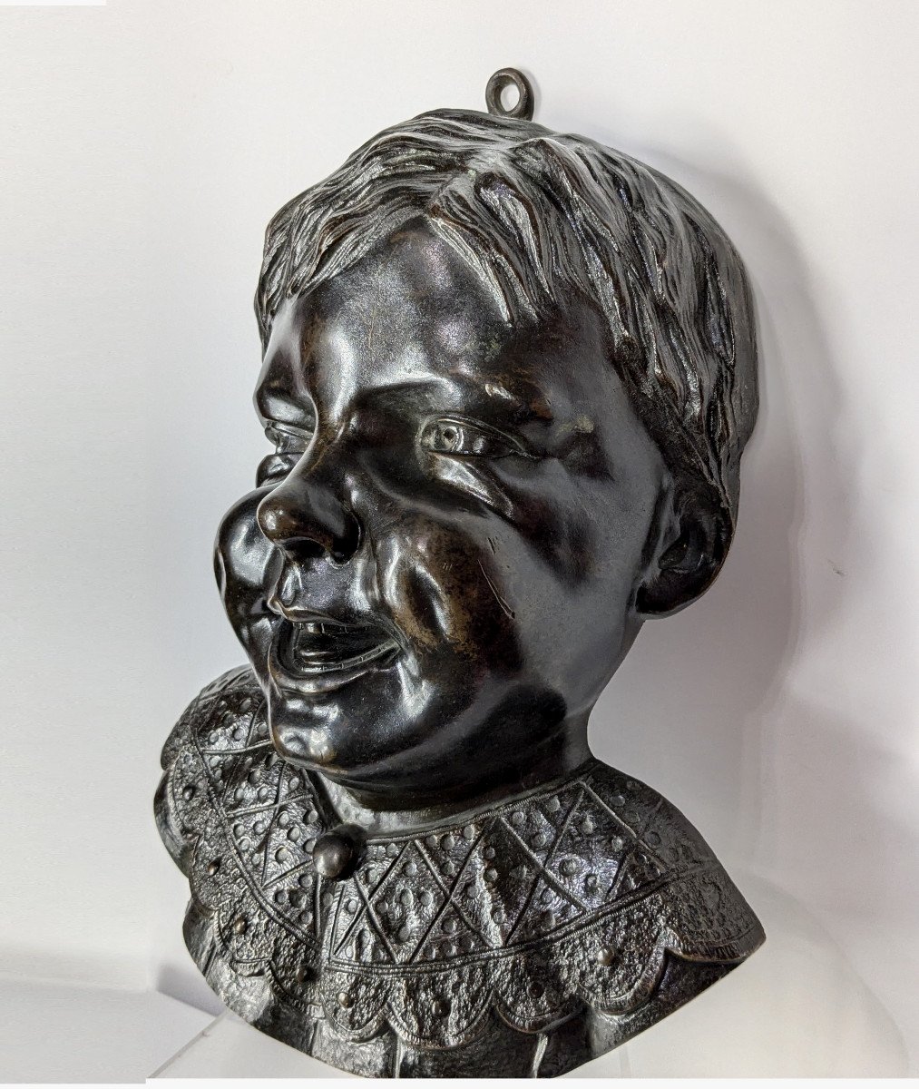 Visage d&#039;enfant rieur - bronze circa 1850-80-photo-7