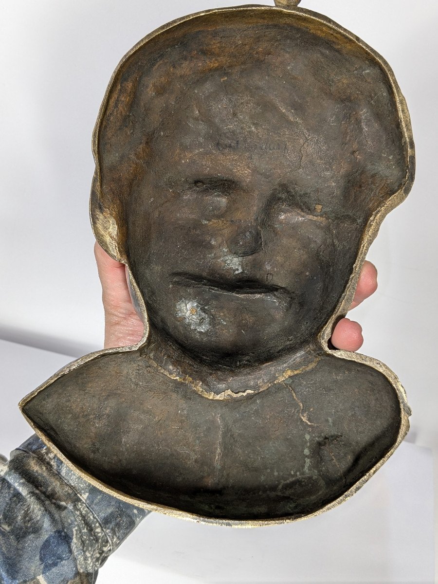 Visage d&#039;enfant rieur - bronze circa 1850-80-photo-8