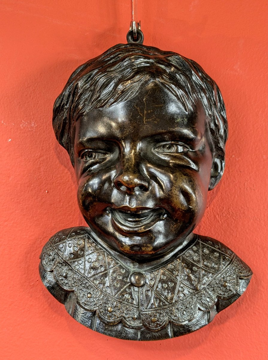 Visage d&#039;enfant rieur - bronze circa 1850-80