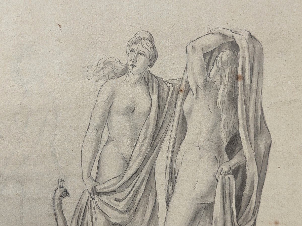 Le jugement de Pâris - dessin à la plume vers 1800-photo-4