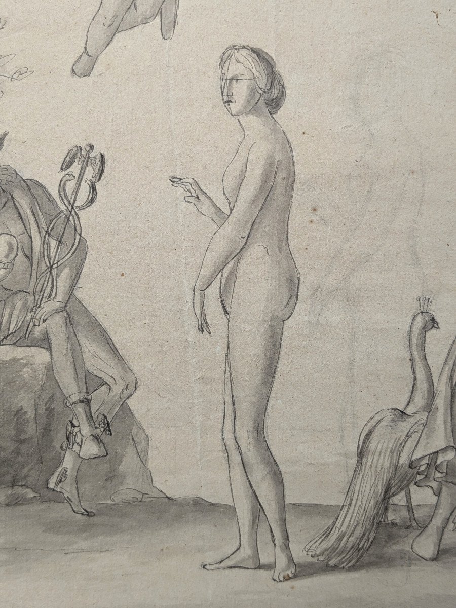 Le jugement de Pâris - dessin à la plume vers 1800-photo-2