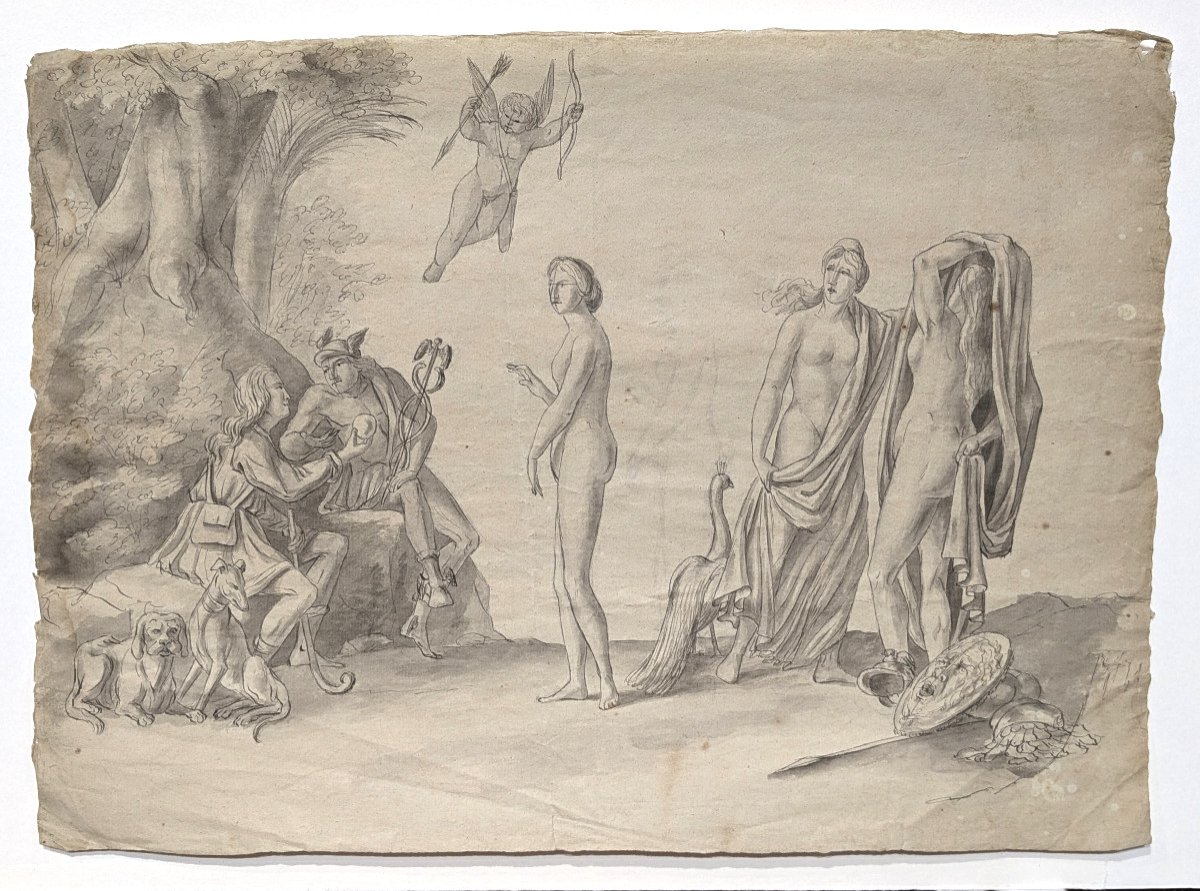 Le jugement de Pâris - dessin à la plume vers 1800