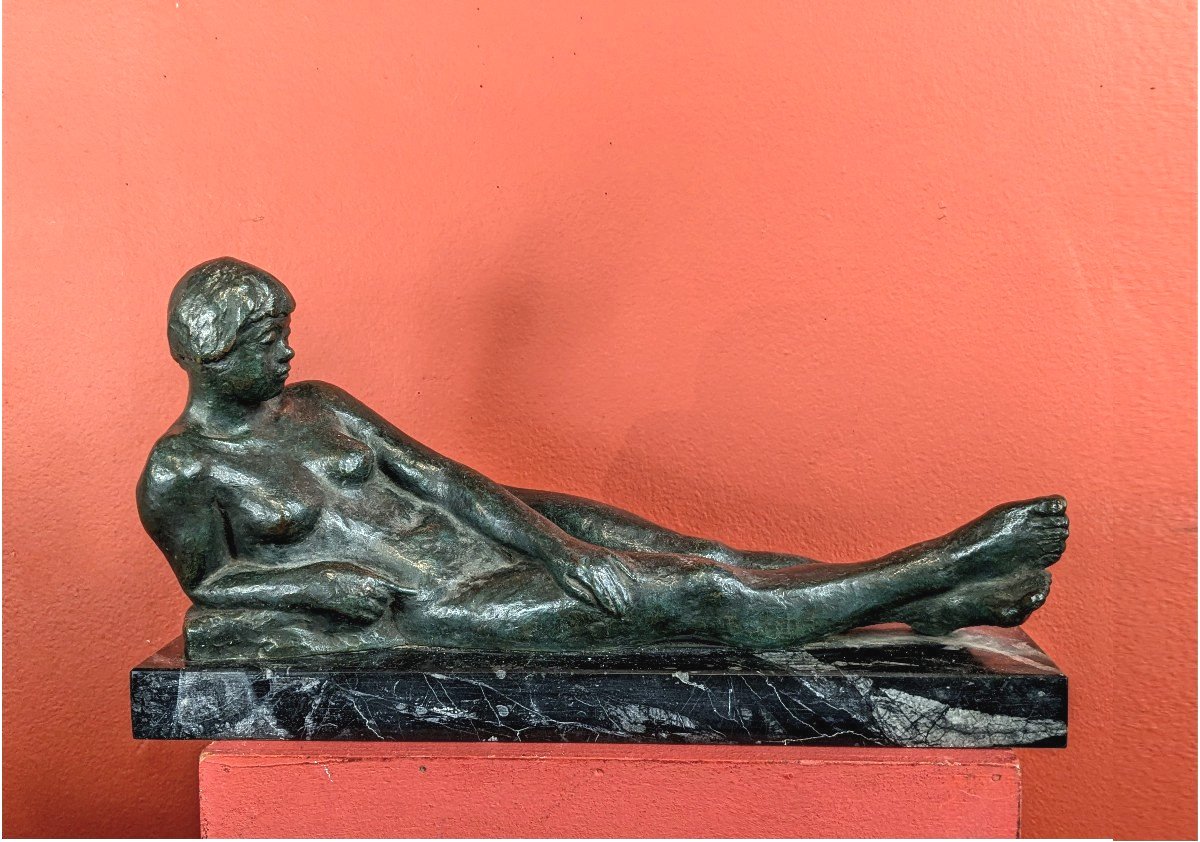 The Indifferent - Bronze Nude By Hiroyuki Watanabe - Japan Circa 1930-40-photo-2