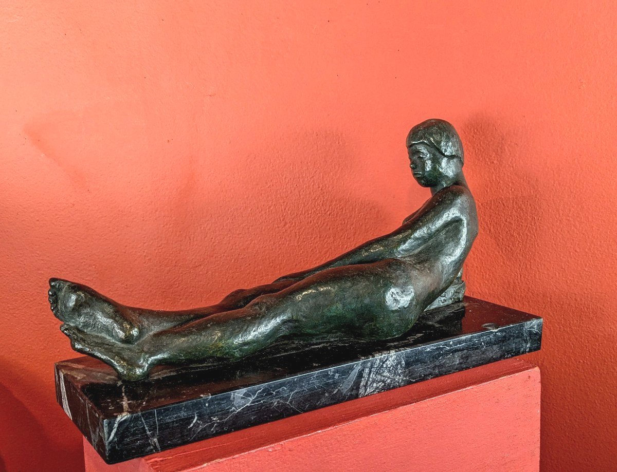 The Indifferent - Bronze Nude By Hiroyuki Watanabe - Japan Circa 1930-40-photo-4