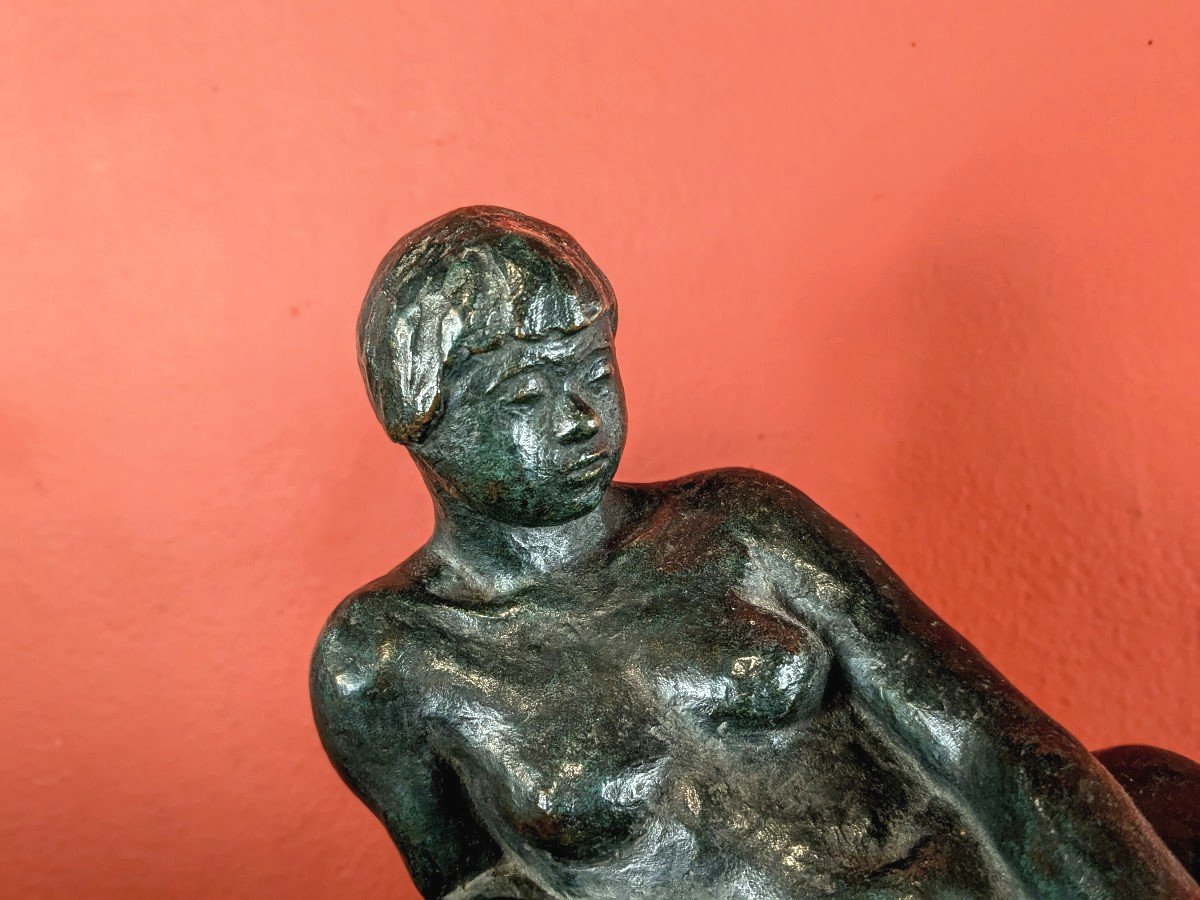 The Indifferent - Bronze Nude By Hiroyuki Watanabe - Japan Circa 1930-40-photo-1