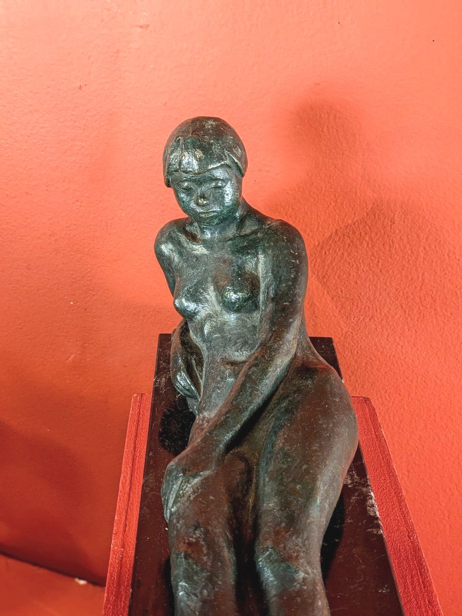 The Indifferent - Bronze Nude By Hiroyuki Watanabe - Japan Circa 1930-40-photo-4