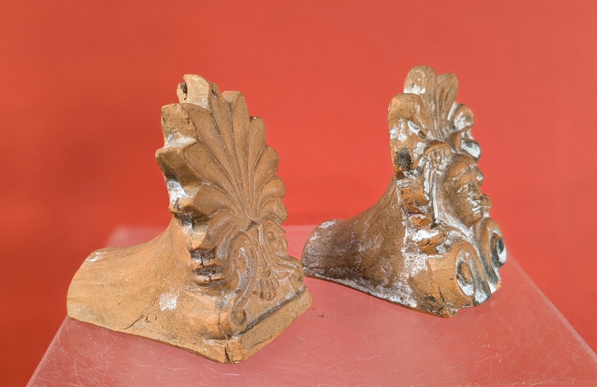 Two Miniature Acroteria Or Antefixes - 19th Century Grand Tour Terracotta-photo-3