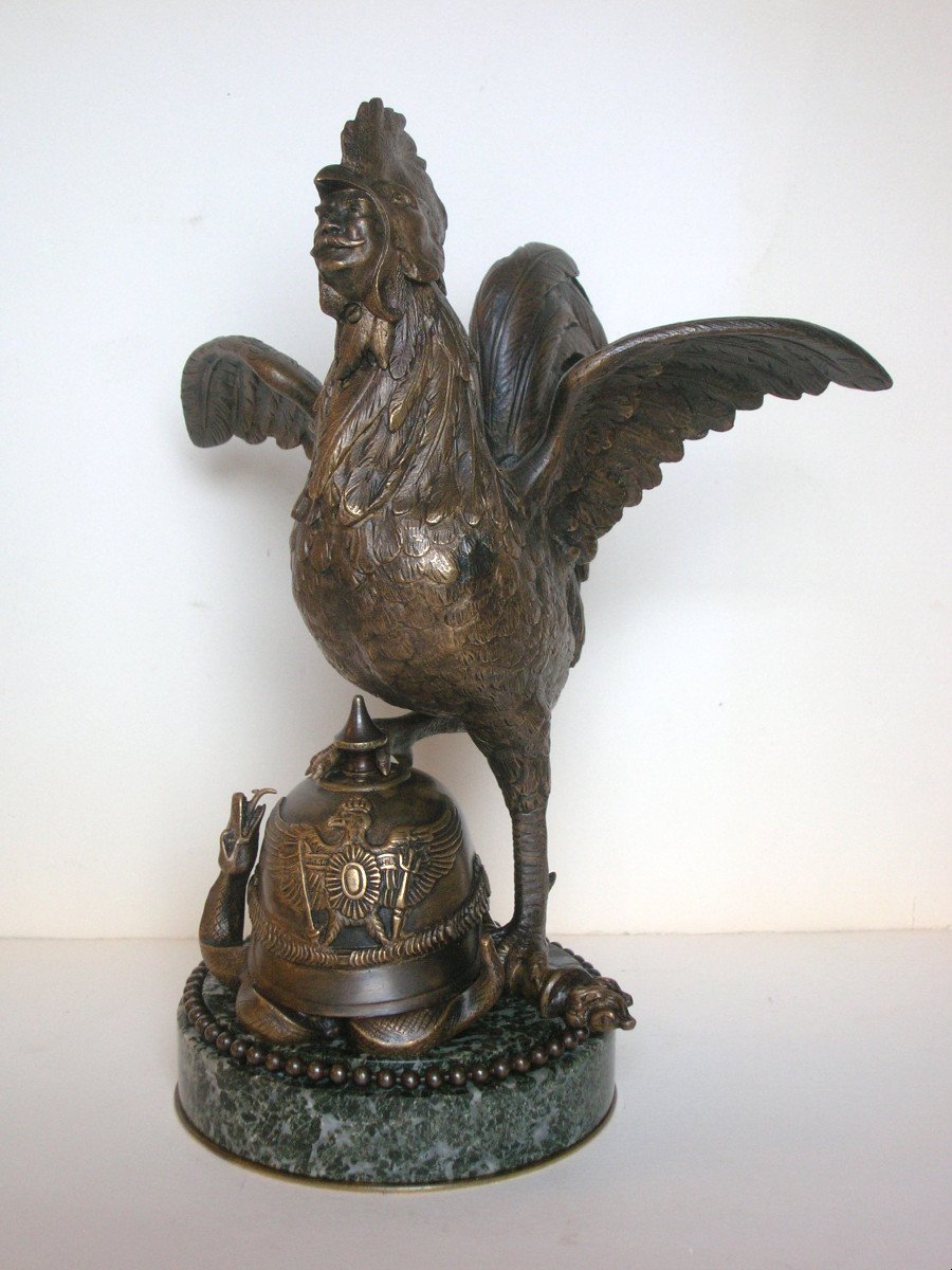 Le Marechal Foch en coq victorieux - bronze circa 1918-20-photo-2