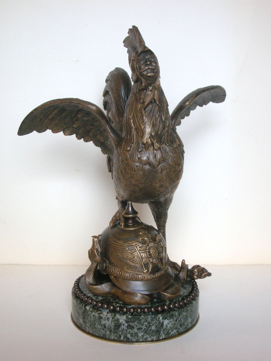 Le Marechal Foch en coq victorieux - bronze circa 1918-20