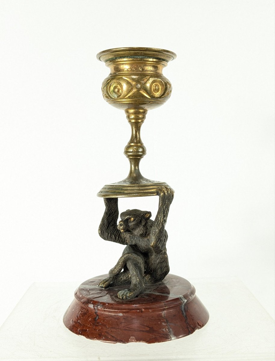 Singe Bougeoir - Bronze Argenté Vers 1850-70-photo-2