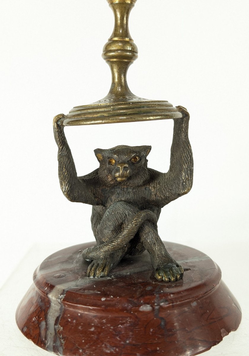 Singe Bougeoir - Bronze Argenté Vers 1850-70-photo-2