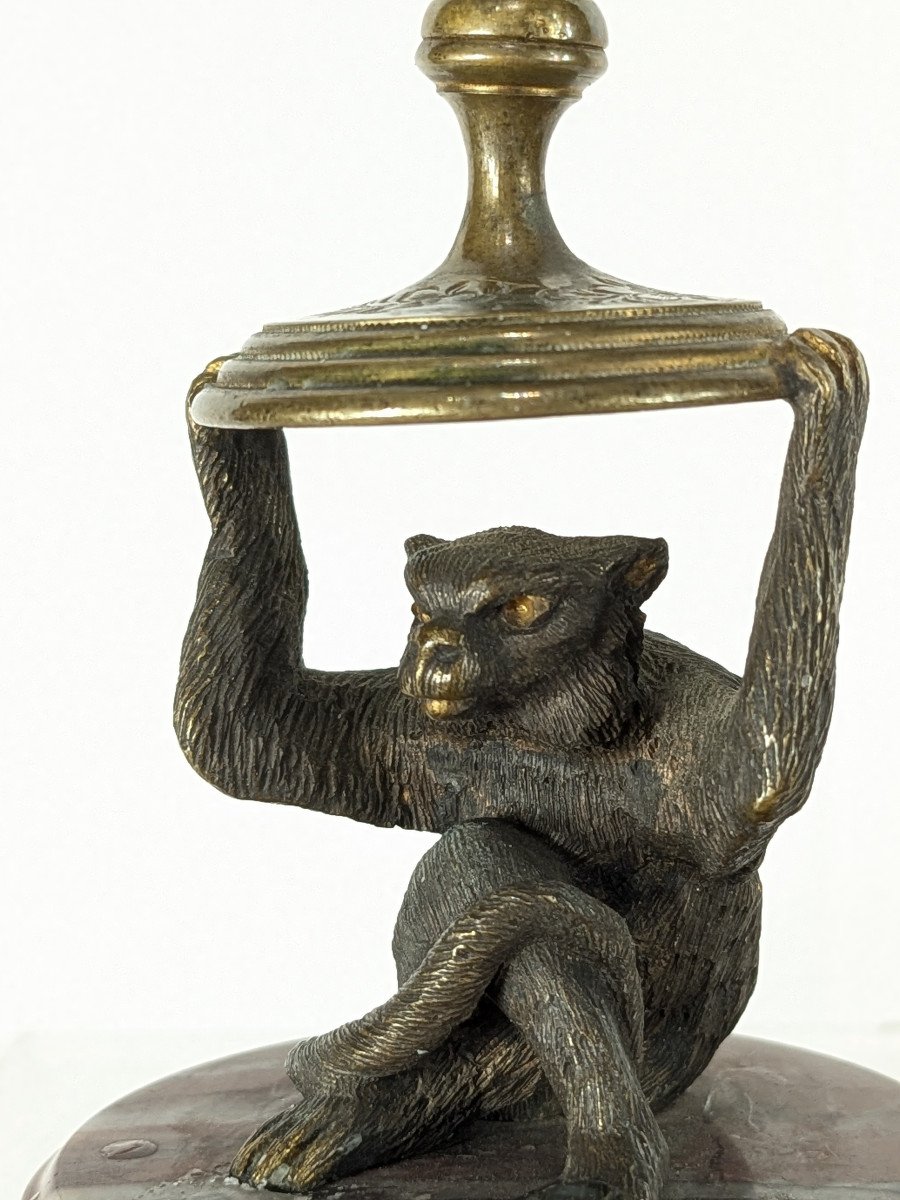 Singe Bougeoir - Bronze Argenté Vers 1850-70-photo-3