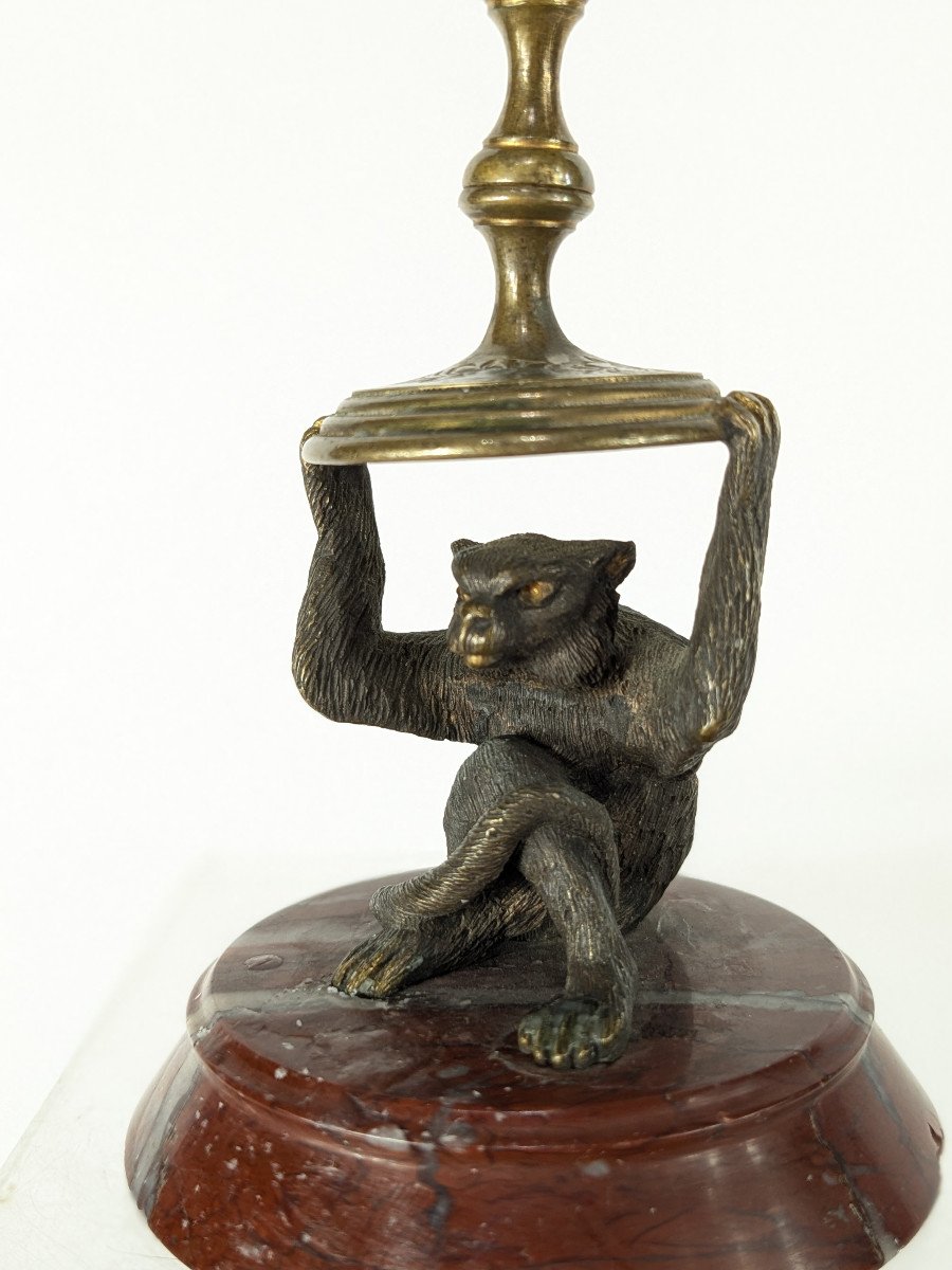 Singe Bougeoir - Bronze Argenté Vers 1850-70-photo-4