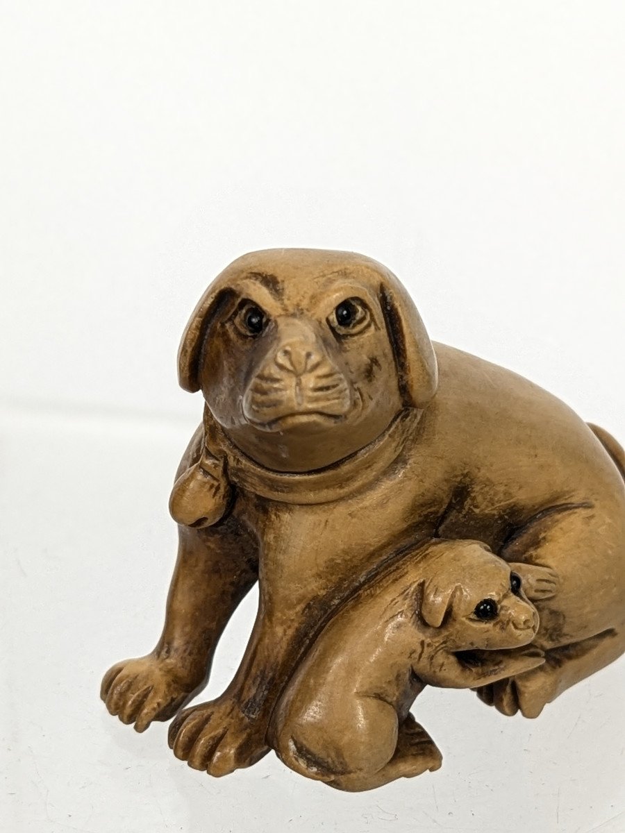 Female Dog And Puppy - Netske Japan Mid 20th Century-photo-2