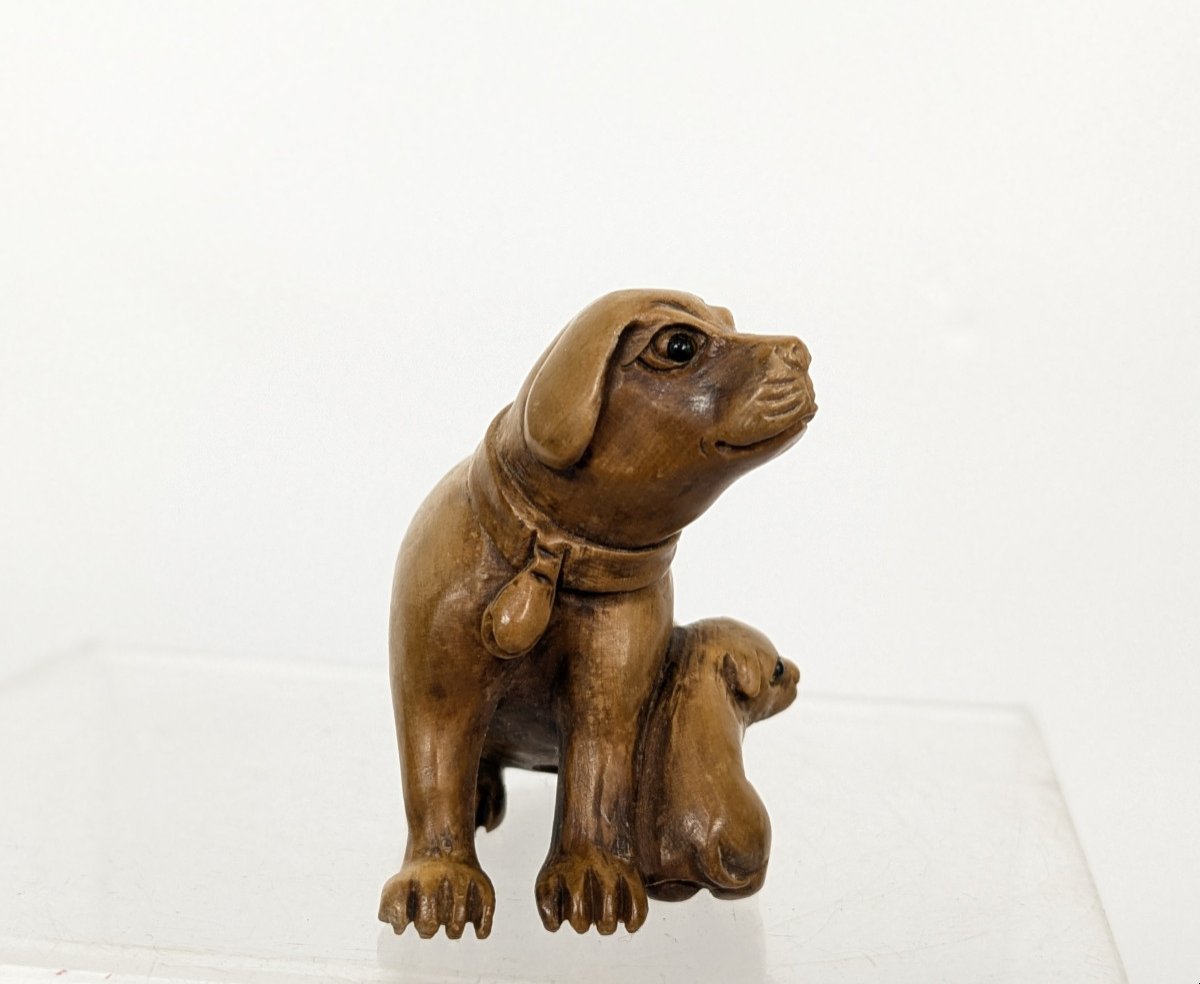 Female Dog And Puppy - Netske Japan Mid 20th Century-photo-3