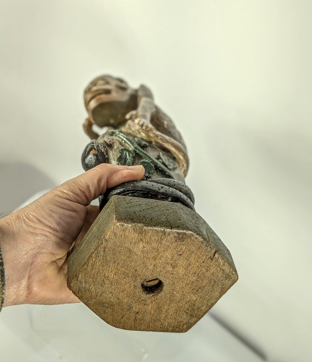 Grimacing Monkey - Folk Art Late 19th Century Carved Wood-photo-5