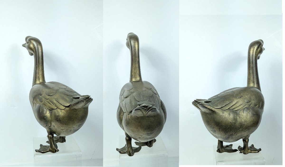 A Chinese Goose - Bronze 1930-50 Japan-photo-4