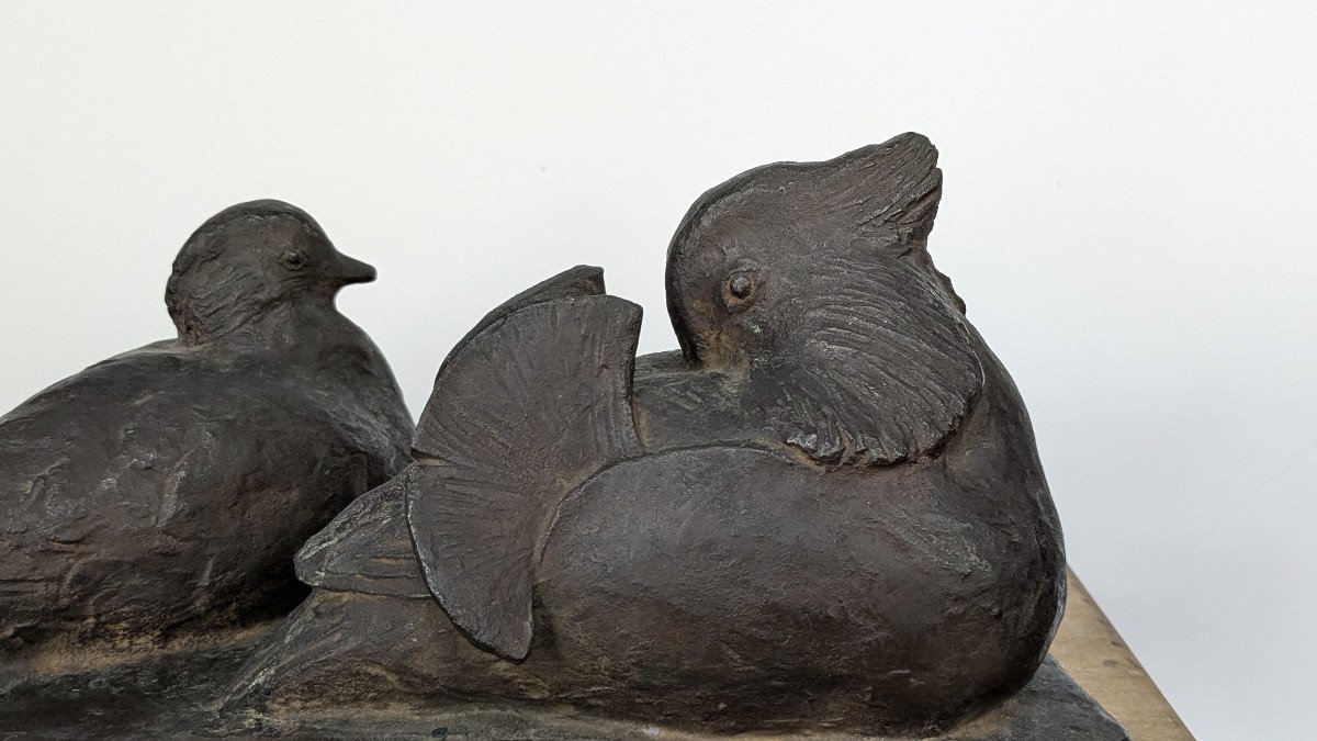 Couple de pigeons - Bronze par Kijiro Tsukada - 1958  #576-photo-1