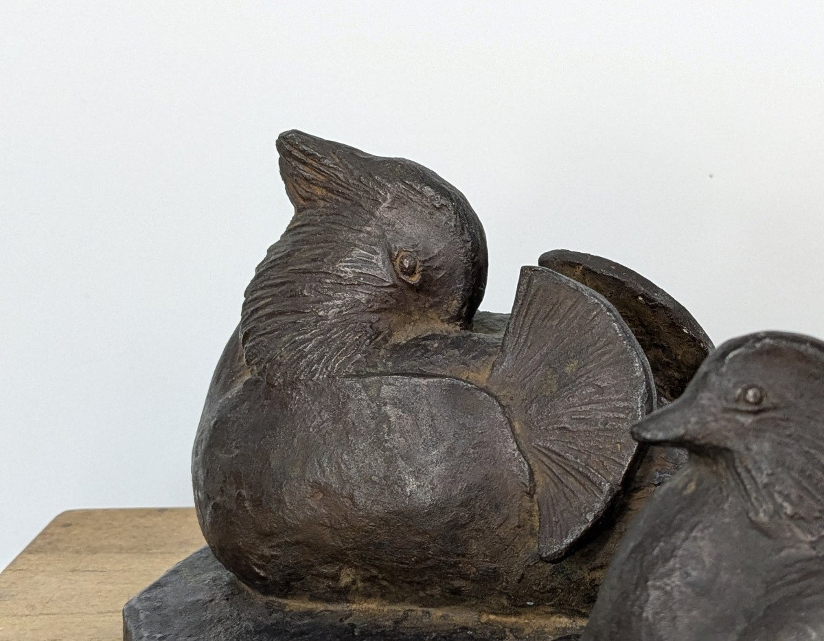 Couple de pigeons - Bronze par Kijiro Tsukada - 1958  #576-photo-3