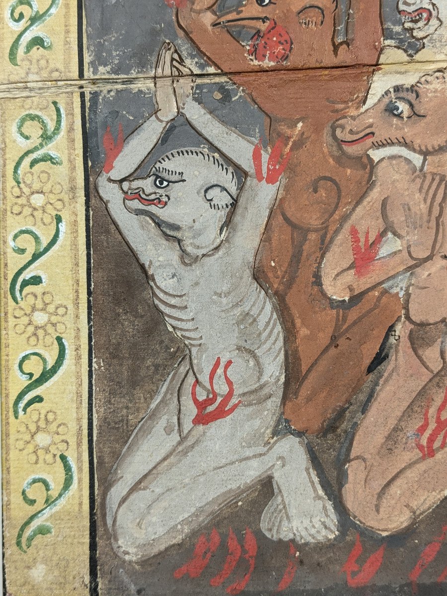 Monk Phra Malai Preaching To The Damned In Hell - Two 19th Century Gouaches - Thailand-photo-2