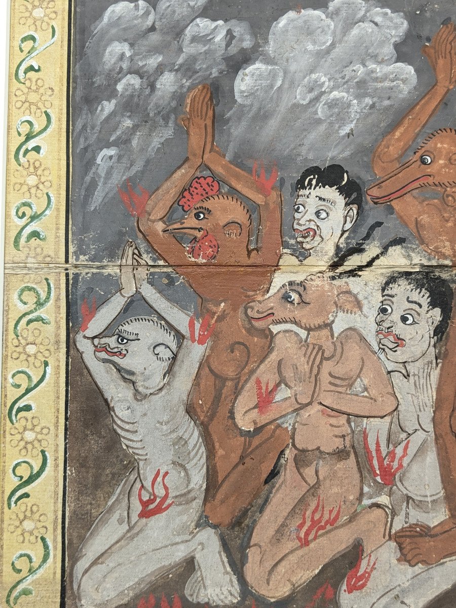 Monk Phra Malai Preaching To The Damned In Hell - Two 19th Century Gouaches - Thailand-photo-6